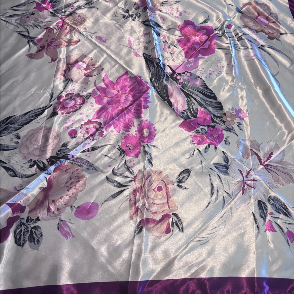 Floral Silk Scarf in Pink and Cream
